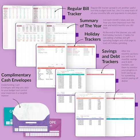 GoGirl Budget Book – Undated Colorful Monthly Financial Planner Organizer. Budget Planner & Expense Tracker to Reach Financial Goals, Lasts 1 Year, Bonus 3 Cash Envelopes, A5 Hardcover – Purple in Saudi Arabia