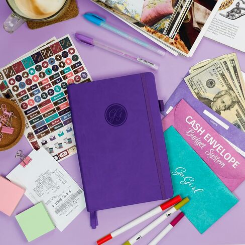 GoGirl Budget Book – Undated Colorful Monthly Financial Planner Organizer. Budget Planner & Expense Tracker to Reach Financial Goals, Lasts 1 Year, Bonus 3 Cash Envelopes, A5 Hardcover – Purple in Saudi Arabia