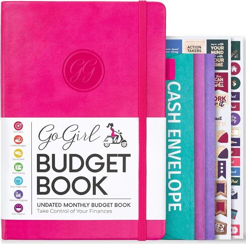 GoGirl Budget Book – Undated Colorful Monthly Financial Planner Organizer. Budget Planner & Expense Tracker to Reach Financial Goals, Lasts 1 Year, Bonus 3 Cash Envelopes, A5 Hardcover – Purple in Saudi Arabia