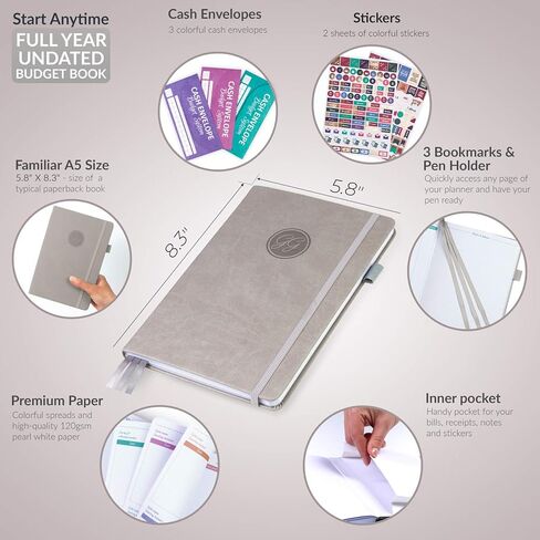 GoGirl Budget Book – Undated Colorful Monthly Financial Planner Organizer. Budget Planner & Expense Tracker to Reach Financial Goals, Lasts 1 Year, Bonus 3 Cash Envelopes, A5 Hardcover – Purple in Kuwait