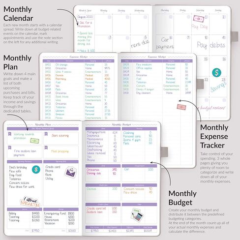GoGirl Budget Book – Undated Colorful Monthly Financial Planner Organizer. Budget Planner & Expense Tracker to Reach Financial Goals, Lasts 1 Year, Bonus 3 Cash Envelopes, A5 Hardcover – Purple in Kuwait