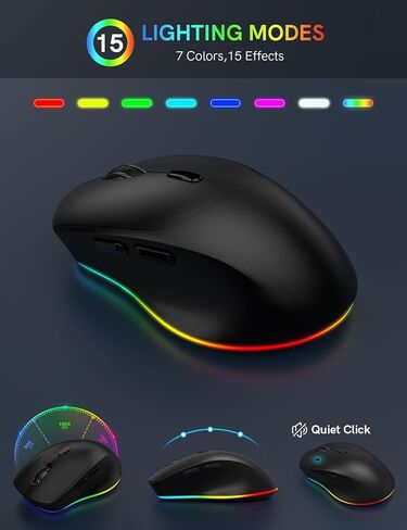 مجموعة لوحة مفاتيح وماوس لاسلكية مع 7 مصابيح خلفية ملونة، مسند للمعصم، لوحة مفاتيح مريحة قابلة لإعادة الشحن مع حامل هاتف، مجموعة كاملة الحجم بإضاءة صامتة للنافذة، ماك، الكمبيوتر الشخصي، الكمبيوتر المحمول-ترويك (أسود) in Kuwait