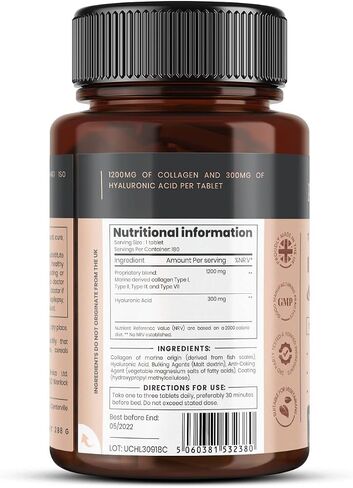 1500mg UltraColl Collagen (1200mg) and Hyaluronic Acid (300mg) x 180 Tablets - 6 Months Supply in Saudi Arabia