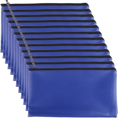 12 Pieces Bank Bag Money Pouch Security Bank Deposit Bag with Zipper for Cash Money, Check Wallet, Cosmetics, Tools 11x6 inch (Black +Blue) (Blue) in Saudi Arabia