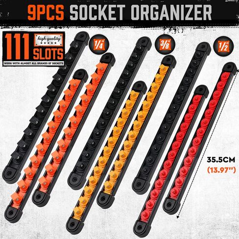 HORUSDY منظم مقبس ABS مكون من 9 قطع، 1/4 بوصة 3/8 بوصة 1/2 بوصة، حوامل مقبس عالية الجودة دوارة 360 درجة in Kuwait