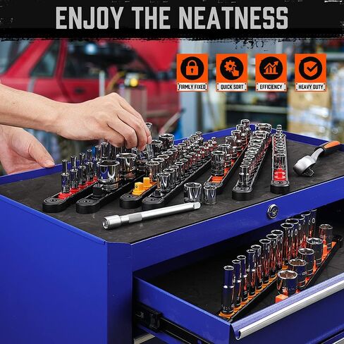 HORUSDY منظم مقبس ABS مكون من 9 قطع، 1/4 بوصة 3/8 بوصة 1/2 بوصة، حوامل مقبس عالية الجودة دوارة 360 درجة in Kuwait