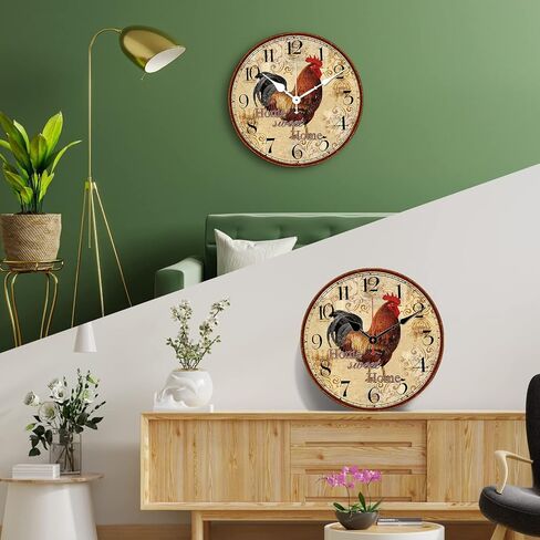 TAHEAT 14 Inch Rustic Rooster Wall Clock Retro Silent Non Ticking Easy to Read Clock, Battery Operated Decorative Wall Clocks for Kitchen/Living Room/Bedroom/Farmhouse Decoration in Saudi Arabia