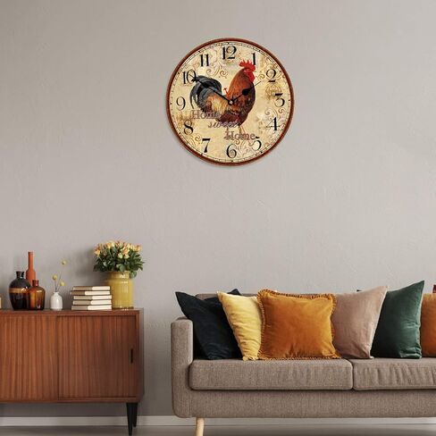 TAHEAT 14 Inch Rustic Rooster Wall Clock Retro Silent Non Ticking Easy to Read Clock, Battery Operated Decorative Wall Clocks for Kitchen/Living Room/Bedroom/Farmhouse Decoration in Saudi Arabia