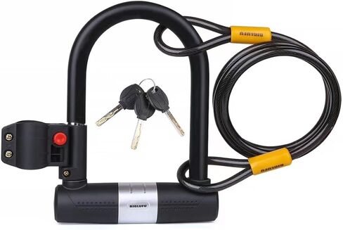 قفل الدراجة على شكل حرف U من BIGLUFU مع كابل، أقفال U للدراجة شديدة التحمل، وقيد 16 مم وكابل 10 مم × 1.8 متر مع دعامة تثبيت للدراجات الجبلية والدراجة الكهربائية والدراجة القابلة للطي والدراجة النارية in Kuwait