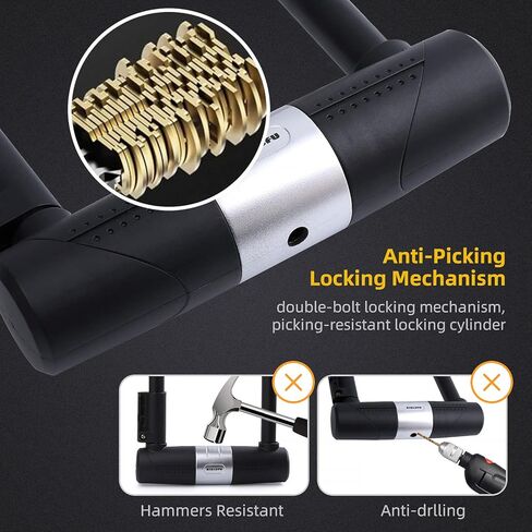 قفل الدراجة على شكل حرف U من BIGLUFU مع كابل، أقفال U للدراجة شديدة التحمل، وقيد 16 مم وكابل 10 مم × 1.8 متر مع دعامة تثبيت للدراجات الجبلية والدراجة الكهربائية والدراجة القابلة للطي والدراجة النارية in Kuwait