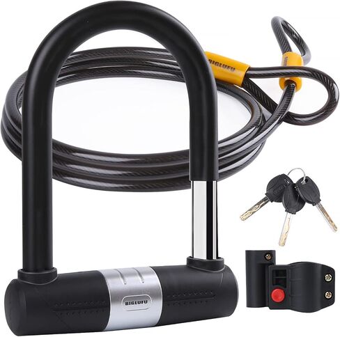 قفل الدراجة على شكل حرف U من BIGLUFU مع كابل، أقفال U للدراجة شديدة التحمل، وقيد 16 مم وكابل 10 مم × 1.8 متر مع دعامة تثبيت للدراجات الجبلية والدراجة الكهربائية والدراجة القابلة للطي والدراجة النارية in Kuwait