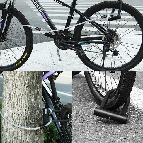 قفل على شكل حرف U مع كابل قوي للدراجة شديدة التحمل على شكل حرف U مقاس 18 مم على شكل حرف U، أقفال آمنة مع دعامة تثبيت قوية لدراجة الطريق والدراجة الجبلية والدراجة الكهربائية والدراجة القابلة للطي in Kuwait