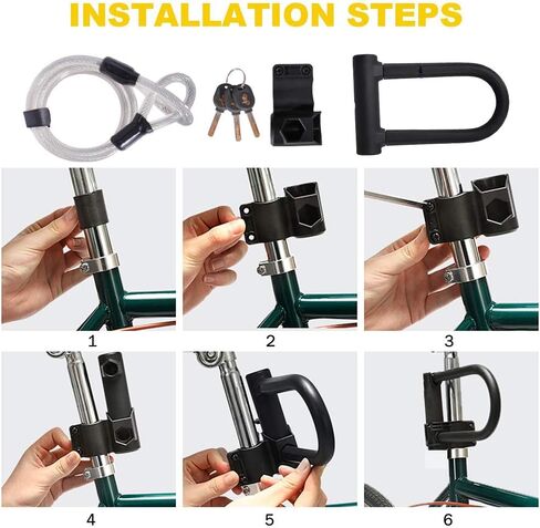 قفل على شكل حرف U مع كابل قوي للدراجة شديدة التحمل على شكل حرف U مقاس 18 مم على شكل حرف U، أقفال آمنة مع دعامة تثبيت قوية لدراجة الطريق والدراجة الجبلية والدراجة الكهربائية والدراجة القابلة للطي in Kuwait