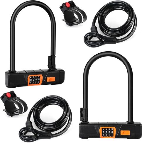 Hicarer 2 Pcs Bike Locks with 6.56 Feet Bike Locks Cable Anti Theft Security Bicycle U Locks 4 Digit Resettable Combination U Lock for Scooter Road Mountain Bikes with Mounting Bracket in Saudi Arabia