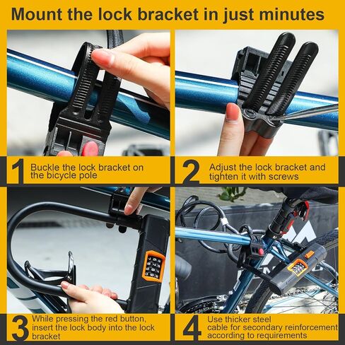 Hicarer 2 Pcs Bike Locks with 6.56 Feet Bike Locks Cable Anti Theft Security Bicycle U Locks 4 Digit Resettable Combination U Lock for Scooter Road Mountain Bikes with Mounting Bracket in Saudi Arabia