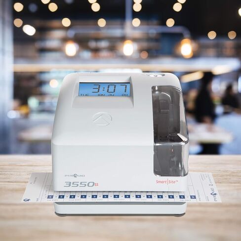 Pyramid Time Systems, Model 3550SS SmartSite Time Clock and Document Stamp, Patented SmartSite LED Linear Light Guide, Includes 25 time Cards, Ribbon, 2 Security Keys and User Guide, Made in USA in Saudi Arabia