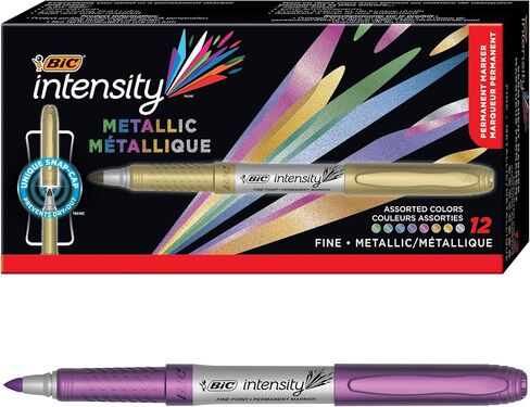 BIC Intensity Metallic Permanent Marker, Fine Point, Assorted Metallic Colors, Box of 12 Permanent Markers in Saudi Arabia