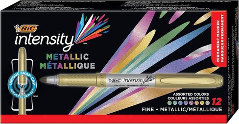 BIC Intensity Metallic Permanent Marker, Fine Point, Assorted Metallic Colors, Box of 12 Permanent Markers in Saudi Arabia