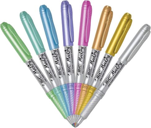 BIC Intensity Metallic Permanent Marker, Fine Point, Assorted Metallic Colors, Box of 12 Permanent Markers in Saudi Arabia