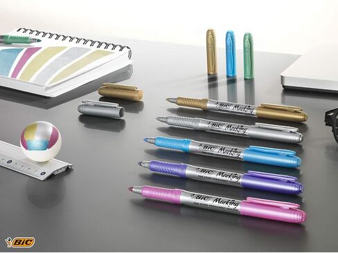 BIC Intensity Metallic Permanent Marker, Fine Point, Assorted Metallic Colors, Box of 12 Permanent Markers in Saudi Arabia