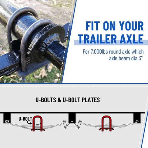Racewill Trailer Shackle Kit with 5200-7000lbs Trailer U Bolt Kits for 3" Round Trailer Axle, for Double Eye Springs Tandem Axle Suspension in Saudi Arabia