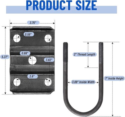 Racewill Trailer Shackle Kit with 5200-7000lbs Trailer U Bolt Kits for 3" Round Trailer Axle, for Double Eye Springs Tandem Axle Suspension in Saudi Arabia