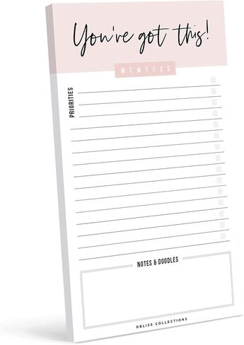 مجموعة Bliss To Do List Notepad، التركيز البؤري التلقائي الإنتاجي، مخطط أسبوعي ويومي مغناطيسي لتنظيم وتتبع قوائم البقالة، والمواعيد، والتذكيرات، والأولويات والملاحظات، 4.5 بوصة × 7.5 بوصة (50 ورقة) in Saudi Arabia