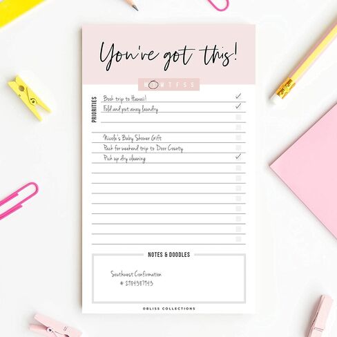 مجموعة Bliss To Do List Notepad، التركيز البؤري التلقائي الإنتاجي، مخطط أسبوعي ويومي مغناطيسي لتنظيم وتتبع قوائم البقالة، والمواعيد، والتذكيرات، والأولويات والملاحظات، 4.5 بوصة × 7.5 بوصة (50 ورقة) in Saudi Arabia