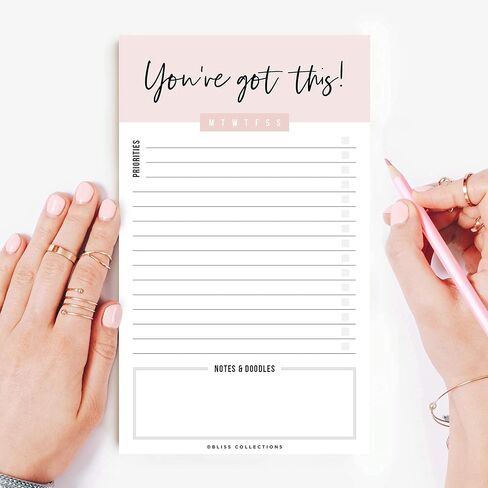 مجموعة Bliss To Do List Notepad، التركيز البؤري التلقائي الإنتاجي، مخطط أسبوعي ويومي مغناطيسي لتنظيم وتتبع قوائم البقالة، والمواعيد، والتذكيرات، والأولويات والملاحظات، 4.5 بوصة × 7.5 بوصة (50 ورقة) in Saudi Arabia