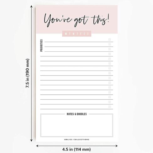 مجموعة Bliss To Do List Notepad، التركيز البؤري التلقائي الإنتاجي، مخطط أسبوعي ويومي مغناطيسي لتنظيم وتتبع قوائم البقالة، والمواعيد، والتذكيرات، والأولويات والملاحظات، 4.5 بوصة × 7.5 بوصة (50 ورقة) in Saudi Arabia