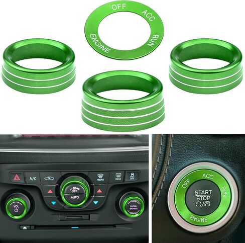 for Challeger Air Conditioner Turn Signal Light Climate Volume Auto Center Console Knob Ring Compatible with Dodge Challenger/Charger/Chrysler Stop Start Button Sticker 2015-2019 (Red) in Saudi Arabia