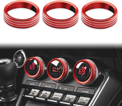 أغطية حلقات مقبض Auovo AC متوافقة مع Subaru BRZ لسيارة Toyota GR86 2022 2023 الملحقات الداخلية لمقبض مفتاح التحكم في المناخ وحلقة زر (غطاء مقابض تكييف الهواء - 3 قطع، أحمر) in Kuwait