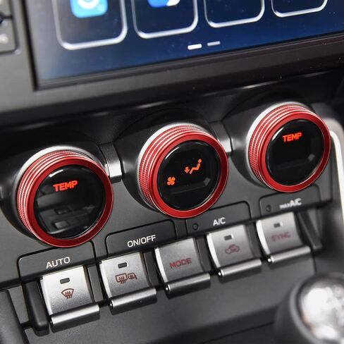 أغطية حلقات مقبض Auovo AC متوافقة مع Subaru BRZ لسيارة Toyota GR86 2022 2023 الملحقات الداخلية لمقبض مفتاح التحكم في المناخ وحلقة زر (غطاء مقابض تكييف الهواء - 3 قطع، أحمر) in Kuwait