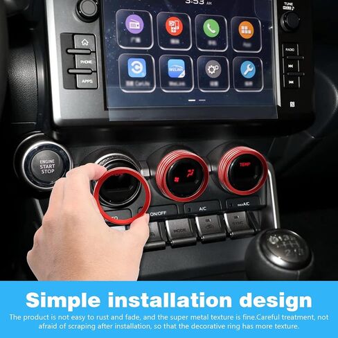 أغطية حلقات مقبض Auovo AC متوافقة مع Subaru BRZ لسيارة Toyota GR86 2022 2023 الملحقات الداخلية لمقبض مفتاح التحكم في المناخ وحلقة زر (غطاء مقابض تكييف الهواء - 3 قطع، أحمر) in Kuwait