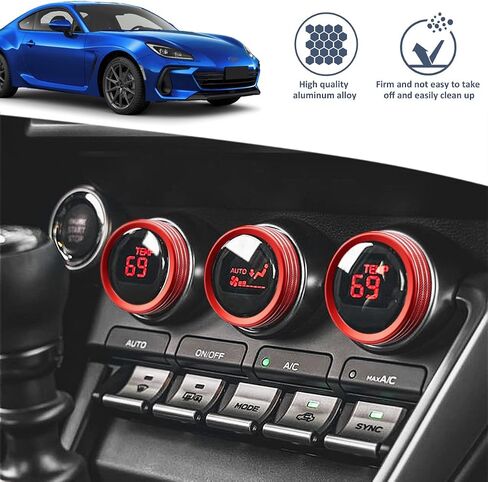 أغطية حلقات مقبض Auovo AC متوافقة مع Subaru BRZ لسيارة Toyota GR86 2022 2023 الملحقات الداخلية لمقبض مفتاح التحكم في المناخ وحلقة زر (غطاء مقابض تكييف الهواء - 3 قطع، أحمر) in Kuwait