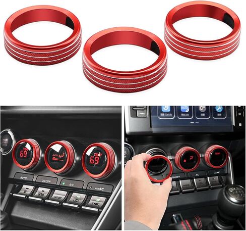 أغطية حلقات مقبض Auovo AC متوافقة مع Subaru BRZ لسيارة Toyota GR86 2022 2023 الملحقات الداخلية لمقبض مفتاح التحكم في المناخ وحلقة زر (غطاء مقابض تكييف الهواء - 3 قطع، أحمر) in Kuwait