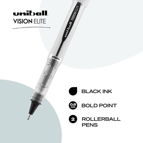 أقلام كرة دوارة Uniball Vision Elite، مجموعة أقلام سوداء مكونة من قطعتين، أقلام جريئة مع حبر 0.8 مم، قلم حبر أسود، أقلام كتابة ناعمة ذات نقاط دقيقة، أقلام كبيرة الحجم، ومستلزمات مكتبية in Saudi Arabia