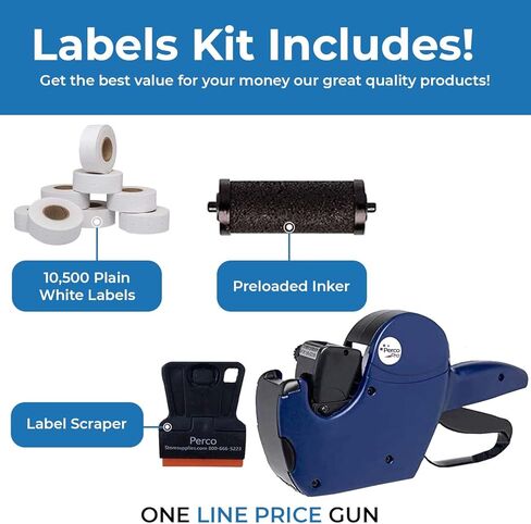 Perco Pro 2 Line Price Gun Labeler Kit - Includes 2 Line Pricing Gun, 10,500 Plain White Labels, and Preloaded Inker in Saudi Arabia