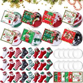 Blosssound 24 Pairs Christmas Fuzzy Socks for Girls Women Christmas Ball Socks DIY Gift Winter Warm Slipper Soft Fluffy Socks with Gift Boxes and Tags Xmas Holiday Winter Gifts Party Supplies