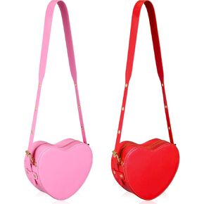 2 Pcs Valentine's Heart Shaped Purse Heart Satchel Bag PU Leather Crossbody Purse for Women Gift