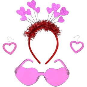 DONCIDAY Red Heart Shape Headband Glitter Sunglasses Sequin Earrings Valentines Day Accessories Set