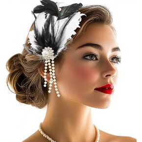 Yokawe 1920s Fascinators Clips Gatsby Flapper Hair Clip Feather Pearl Prom Party Hair Accessories for Women
