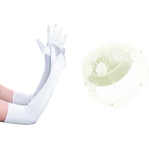 BABEYOND Long Opera Party 1920s Satin Tea Party Gloves Costume Stretchy Fascinator Hat Veil Feather Fascinators Hair Clip Tea Party Pillbox Derby Hat