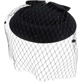 Bowknot Fascinator Hat Headband Hair Clip with Veil Tea Party Hat for Women Wedding Party Black