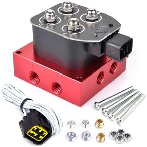 12V Solenoid 4-Valve Air Ride Suspension manifold valve Red with Control Panel Ship Type Switch, equipped with three display air pressure gauge