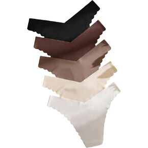 Verdusa Women's 5 Packs Scallop Trim Low Rise Thongs Seamless No Show Hipster Panties