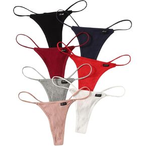 WDIRARA Women's Underwear 7pack Plain Rib Casual-Comfy Low Rise Thong Hipster Panties