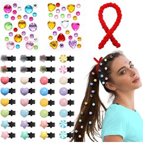 53 Pieces Halloween Costume Hair Accessories Halloween Hair Pins Candy Red Hair Tie Diamond Stickers Hair Jewel Set Wreck King Cosplay Hair Accessories for Racer Halloween Women Cosplay Adult