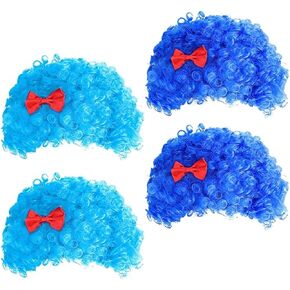Wehhbtye 9 Pcs Blue Thing Costume Set, Blue Fuzzy Curly Wig with Red White Striped Hat, Blue Red Striped Costume Outfit Accessories for Women Halloween Cosplay Costume Themed Party