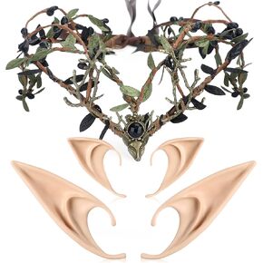 MOSTORY Elf Antler Crown Set - Handmade Woodland Fairy Crown with Elf Ears Kit for Renaissance Cosplay Hallowe